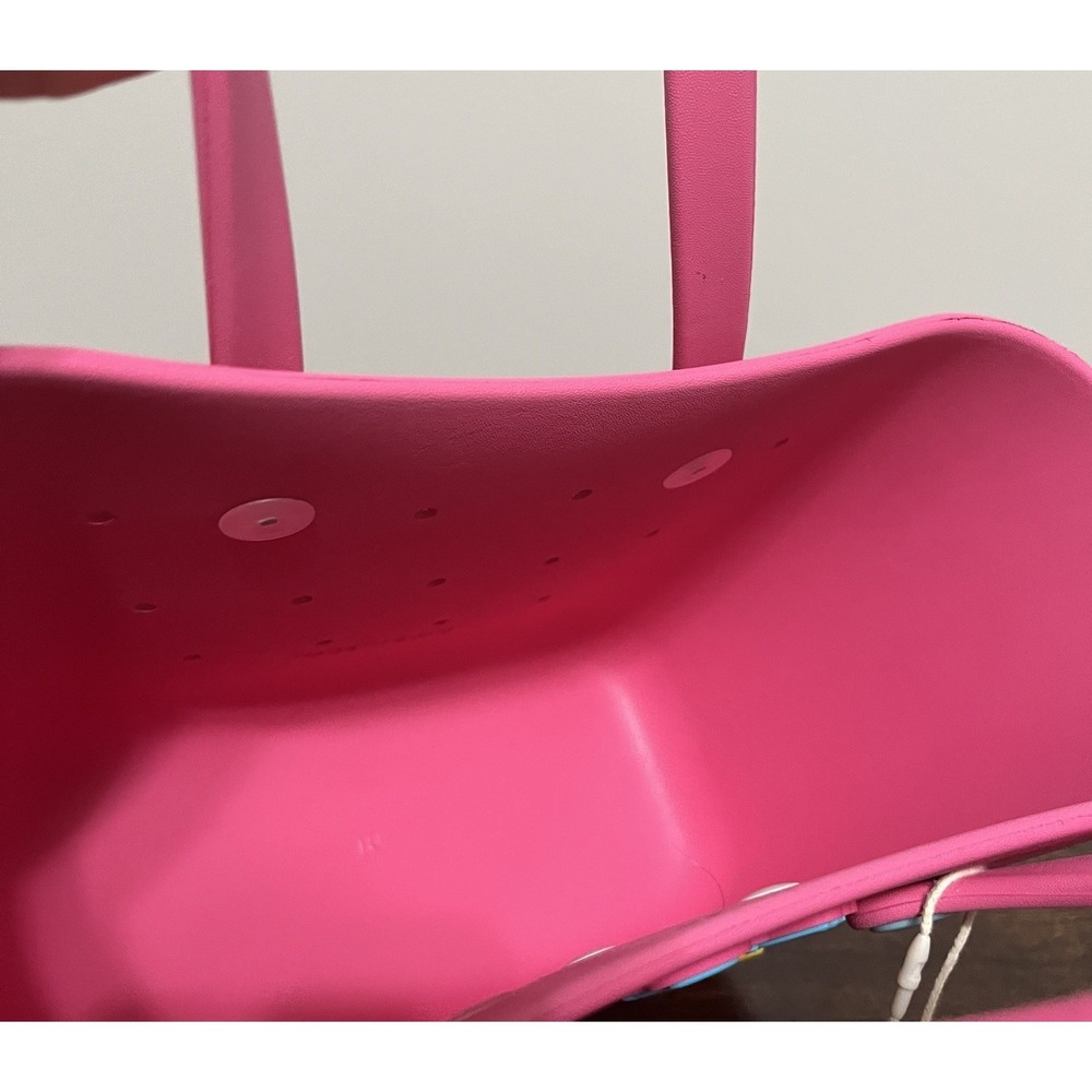 Barbie 65th Anniv Miniso Bogg Style Eva Tote Beach Lunch Pink Bag With Charms - Picture 9 of 14